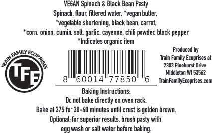 Frozen Pasty - Vegan Spinach & Black Bean